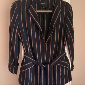 Massimo Dutti Women's Striped Jacket - Navy and Brown
